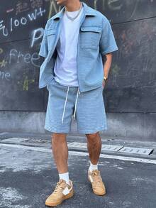 DAZY Men's Textured Denim Washed Casual Suit, Spring/Summer - Blue - View 3
