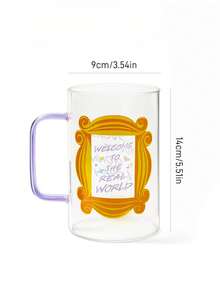 FRIENDS X SHEIN 1 Buah Mug Kaca Borosilikat Bergambar Kartun Lucu 27,1oz/800ml, Tahan Dingin dan Panas, Cocok untuk Susu, Jus, Kopi, dll., Bingkai Foto, Persahabatan, Selamat Datang di Dunia Nyata - Clear - View 11