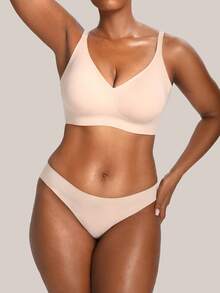 Barelissa 2pcs/Set Plus Size Seamless Adhesive Underwear Triangle Panty Set For Women - Baby Pink - View 3