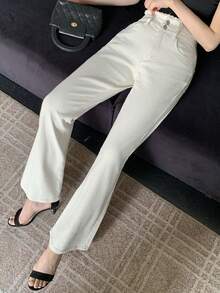 DAZY 休闲风格纯色毛边喇叭裤女式牛仔裤 - 白色 - 查看 3