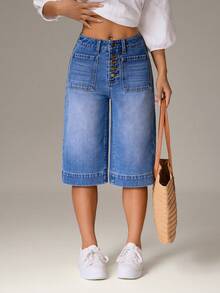 SHEIN PETITE 女士时尚5英寸牛仔短裤 - 藍色 - 查看 7