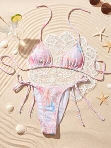 Swim Mod Bộ đồ bơi đi biển 2 món dành cho nữ, thời trang dễ thương, gợi cảm, thích hợp cho kỳ nghỉ hè, bơi lội bên hồ bơi, tiệc tùng. Áo bikini họa tiết động vật biển ngẫu nhiên, kiểu buộc dây sau lưng và quần bikini buộc dây bên hông, thích hợp cho mùa xuân/hè. - Nhiều màu - Xem 3