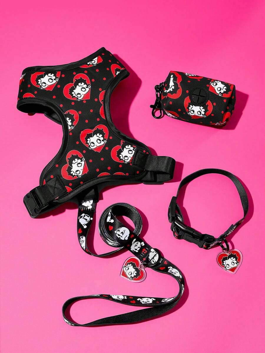 Betty Boop x SHEIN Set Harness dan Tali Perjalanan Hewan Peliharaan dengan Motif Kartun, Kalung, Tas Penyimpanan Portabel, Berbagai Pilihan Ukuran, Panjang Harness yang Dapat Diatur, Cocok untuk Kucing, Cocok untuk Anjing, Lucu, Menggemaskan, Miss Betty - MultiWarna - View 1