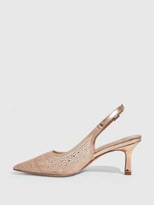 CUCCOO SZL Women's Shoes, Champagne Color Buckle Pointed Rear Net Drill Surface Sexy Strap High Heels, Suitable For Commuting, Dating, Parties, Weddings, Holidays And Spring, Spring Break, Easter Wear - Champagne 1 - View 4