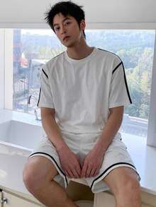 DAZY Men's White Short Sleeve Top And Shorts Pajama Set, Summer - Multicolor - View 3