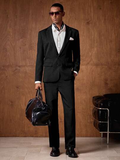 AKNOTIC 2pcs/Set Men's Light-Colored Elegant Suit Set, Vintage Casual Business Blazer