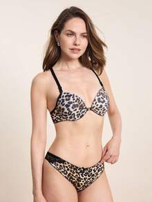 Hourtrue 1 Set Women Leopard Print Lace Wireless Front Closure Bra - Multicolor - View 9