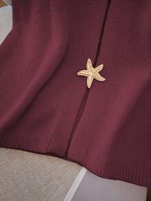 SHEIN Clasi Plus Size Casual Solid Color Starfish Button Knit Vest - Burgundy - View 4