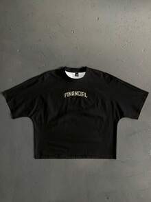 Manfinity ZONE917 大码宽松嘻哈街头涂鸦图案T恤，图案遮盖面部，印有金钱图案，适合嘻哈粉丝，可作为送给男友或说唱歌手的礼物。 - 黑色 - 查看 5