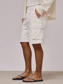 Musero Pantalones cortos con detalles de presillas y abotonadura de estilo cargo, de doble cara, esenciales para primavera y verano, ideales para vacaciones - Caqui - Ver 4