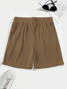 Genlund Men's Waffle Texture Contrast Color Casual Shorts, Holiday Style - Khaki - View 2