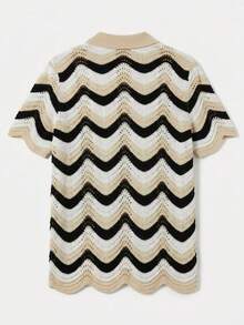 Manfinity RSRT 欧美新晋博主时尚设计休闲度假男士针织衫，春夏渐变黑白波浪针织衫，沙滩度假风针织衫 - 彩色 - 查看 4