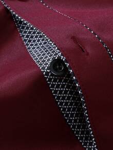 Manfinity Bizformal Chemise à manches longues décontractée et d'affaires pour hommes, avec boutons et couleurs contrastées. Chemise bordeaux pour hommes, chemise rouge foncé, chemise habillée rouge pour hommes, chemise décontractée et d'affaires pour hommes, chemise marron, formelle - Rouge foncé - Voir 5