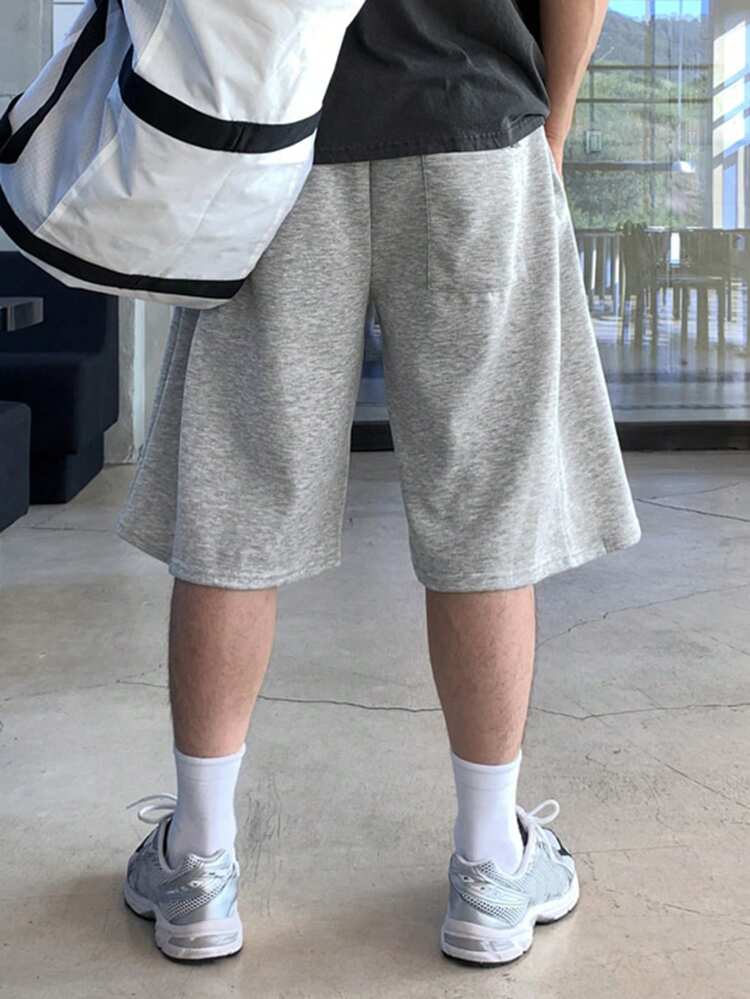 Men's Casual Solid Color Elastic Waist Shorts, Summer