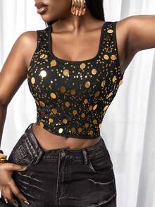 SHEIN BamGlam 2026新款性感重工串珠Y2K辣妹风背心 - 黑色 - 查看 3