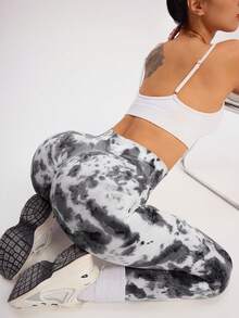 Core Rhythm Quần legging thể thao họa tiết nhuộm màu xám và trắng dành cho nữ, phù hợp để tập thể dục và yoga - Xám - Xem 5