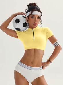 Easithlete Women's Yoga Half Zip Vest Crop Top For Women Summer Gym Clothes Women Top Sports Tops For Women Outfits Women Set Summer - Lemon Yellow - View 6