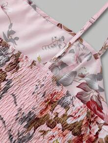 Franclia 女士加大码印花两件套，雪纺衬衫外套搭配纯色荷叶边短连衣裙，无袖玫瑰连衣裙配外套，适合春、夏、秋季穿着。 - 粉色 - 查看 9