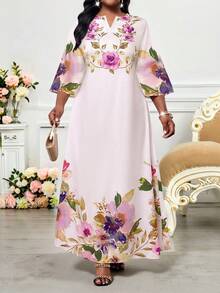 SHEIN Lady Đầm maxi nữ họa tiết truyện tranh và hoa lá thường ngày, kiểu dáng mới mùa xuân hè 2025, đầm cỡ lớn. - Nhiều màu - Xem 1
