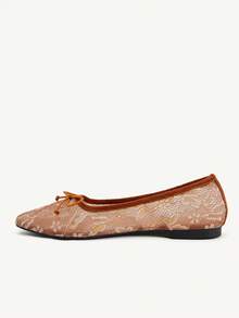 CUCCOO CHICEST Giày nữ mùa xuân hè mới, thiết kế nơ dễ thương, mũi vuông nhỏ, kiểu dáng slip-on, thanh lịch lãng mạn, đơn giản và gợi cảm, giày bệt nữ, giày dự tiệc hẹn hò, tiệc trà chiều, ngày Valentine, trang phục thanh lịch. - Lớn nâu - Xem 4