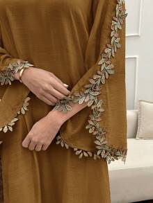 Yasmyna Women's Elegant Arabic Style Dress With Applique Decor Flare Sleeves - Brown - View 6
