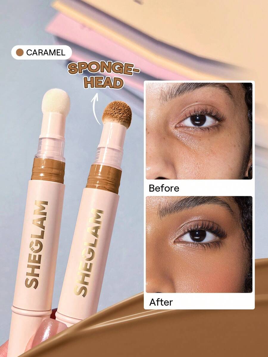 Complexion Boost Concealer-Caramel Sponge-Head Applicator Matte Liquid Concealer Long Lasting Brightening Color Corrector Weightless All-Day Long Lasting Hydrating Concealer Brand Beauty Makeup Face Paint Cosmetic For Women Girls Perfect For Spring Summer Ideal For Y2K Fancy Fashion Suitable For Birthday Mother'S Day Gift Rave Party Ready Best Color - Caramel - View 1