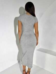 INAWLY Solva Vestido feminino casual plissado, versátil e moderno, em cor sólida, ideal para uso diário e férias. - Cinza claro - Ver 4