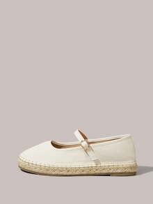 Styleloop 女款米色漁夫鞋 波希米亞度假休閒一腳蹬瑪麗珍草編平底鞋 - 杏色帆布密鞋 - 查看 2