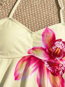 SHEIN 少女针织碎花杏色吊带比基尼套装 - 彩色 - 查看 7