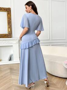 SHEIN Maternity Solid Color Round Neck Ruffle Hem Casual Elegant Photoshoot Dress Dresses For Pregnant Women Outfit Light Blue Summer - Blue - View 7