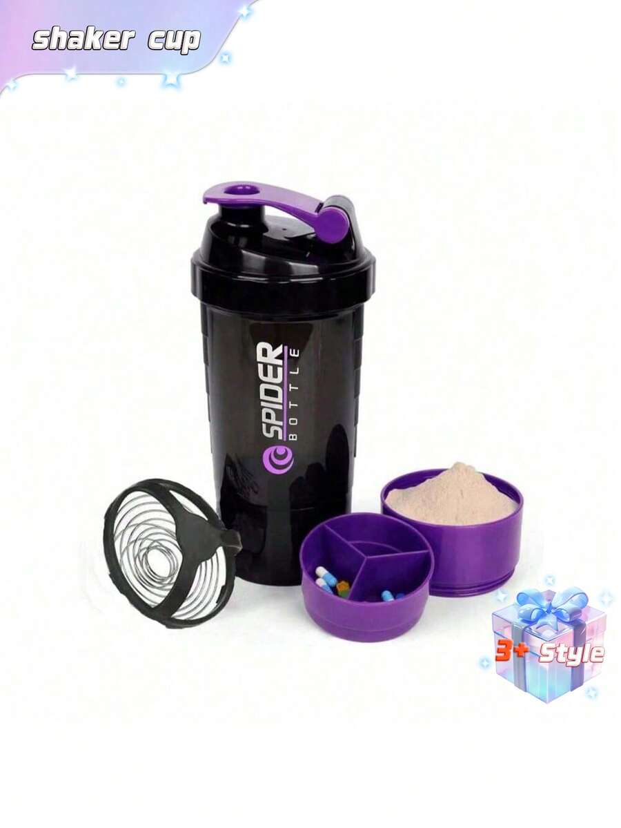 1 vaso agitador de plástico, adecuado para polvo de proteína y batidos, también se puede usar como botella de agua para correr y actividades de fitness, lo que lo convierte en un gran regalo de verano. - Multicolor - Ver 1