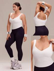 GLOWMODE Plus Size Ultrafine Soft Seamless Rock Every Rep Sweetheart Neckline Asymmetric Hem Removable Cups Corset-Style Tank Top Running Workout Gym - White - View 8
