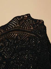 Travachic Cardigã feminino plus size com recortes, quimono boêmio leve com amarração frontal. - Preto - Ver 8