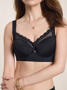 Hourtrue Damen-BH mit Polsterung - breite Träger, Spitzenbesatz, Seitenstütze, Bushenhancer, sexy & bequem für den Sommer - Schwarz - Übersicht 5