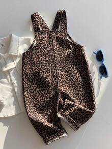 SHEIN 男婴休闲可爱百搭条纹卡通熊图案围兜连体衣 - 彩色 - 查看 3