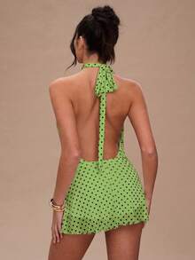 SHEIN BAE Women's Polka Dot Print Sleeveless Dress - Olive Green - View 2