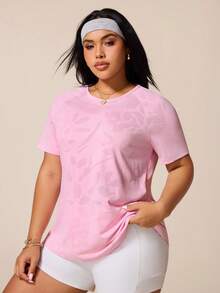 SHEIN Rhythm Era Áo thun mùa hè dáng rộng cổ tròn tay raglan cho nữ, cỡ lớn. - Hồng - Xem 2