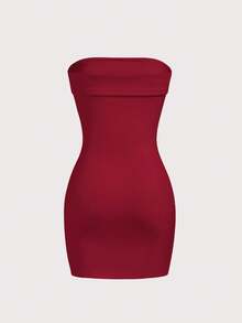 ROMWE Valentine's Day Playing Card Heart Embroidered Bandeau Mini Dress - Red - View 2