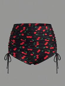Sweetra CURVE Moderno Bottom de baño con estampado de cereza para mujeres de talla grande - Negro - Ver 1