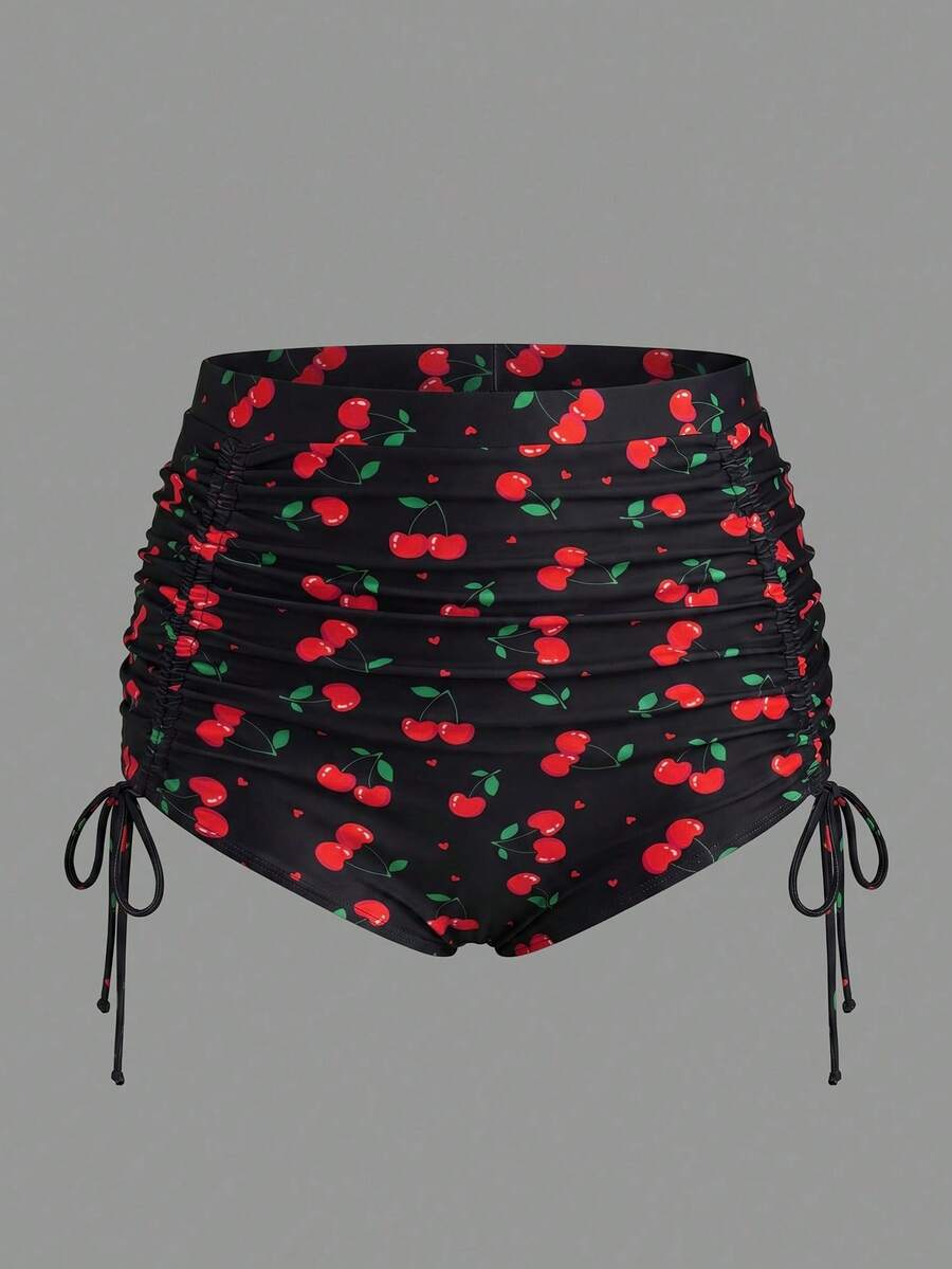 Sweetra CURVE Moderno Bottom de baño con estampado de cereza para mujeres de talla grande - Negro - Ver 1