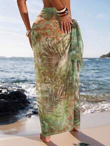 Opulessa Bộ váy và khăn quấn kiểu sarong buộc dây in họa tiết cây nhiệt đới dành cho nữ, thích hợp cho kỳ nghỉ hè ở bãi biển. - Nhiều màu - Xem 6
