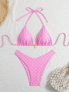 Swim Vcay Sommer 2-teiliges Urlaubs-Bikini-Set mit Spaghettiträgern und zufälligem Muster oben sowie hochgeschnittenen Hosen - Verschiedenfarbig - Übersicht 1