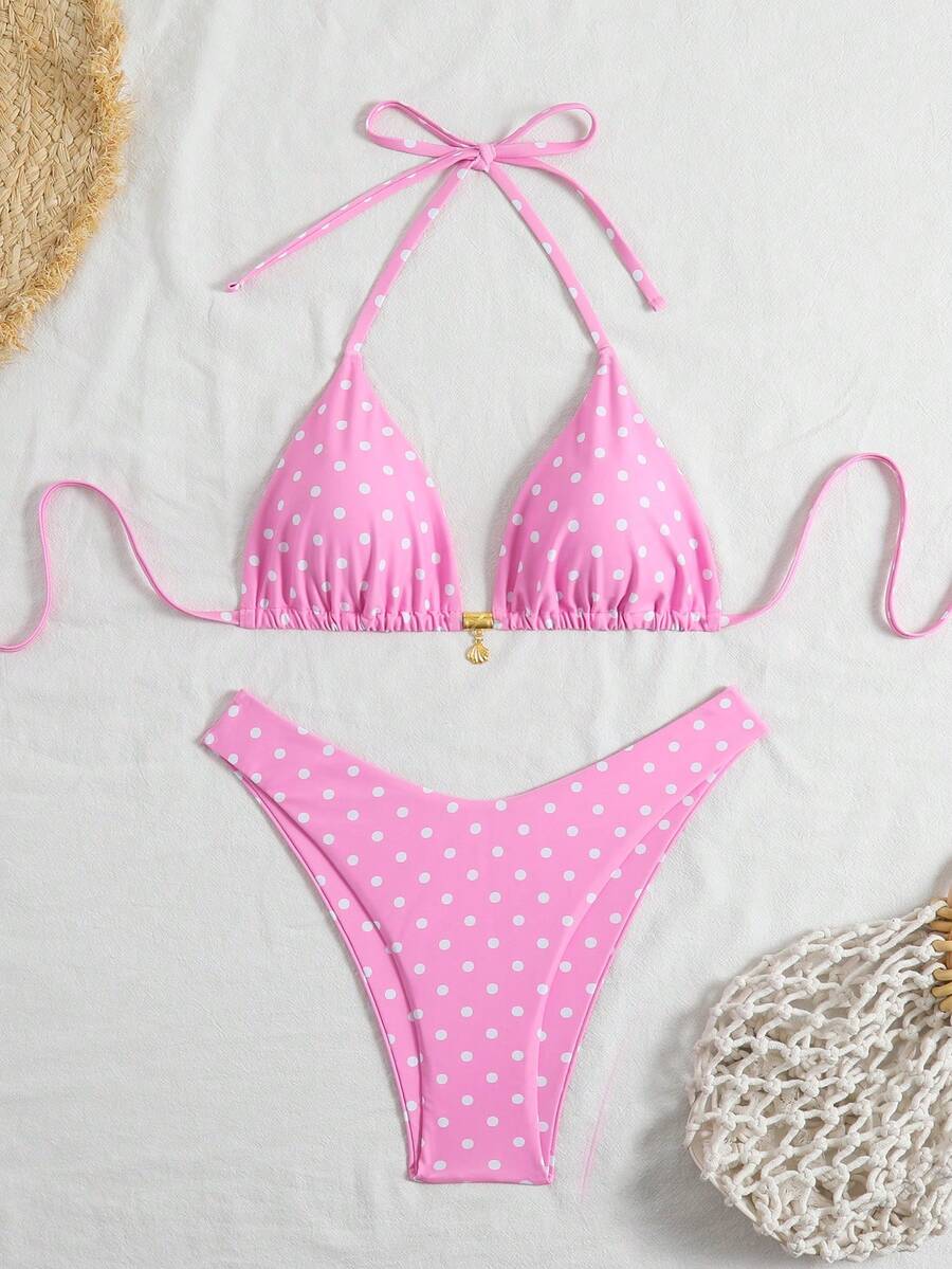 Swim Vcay Sommer 2-teiliges Urlaubs-Bikini-Set mit Spaghettiträgern und zufälligem Muster oben sowie hochgeschnittenen Hosen - Verschiedenfarbig - Übersicht 1