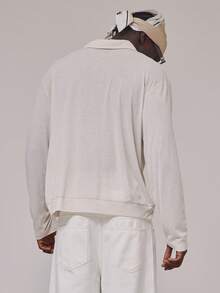 Musero Camisa tipo polo de manga larga con cuello transparente, botones en la abertura, hombros caídos y corte holgado, esencial para primavera y verano, ideal para vacaciones - Albaricoque - Ver 5