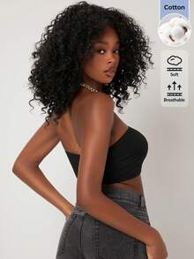 SHEIN BASICS Women's Solid Color Cropped Bandeau Top - Black - View 3