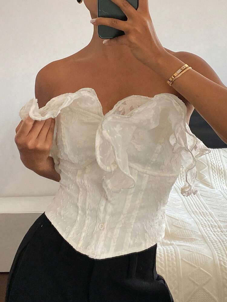 Solid Color Short Ruffle Hem Camisole Top, Elegant Party Sexy Summer Blouse For Women