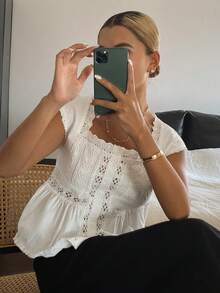 DAZY 女士蕾丝修身度假风吊带背心夏季娃娃衫外出上衣 - 白色 - 查看 5