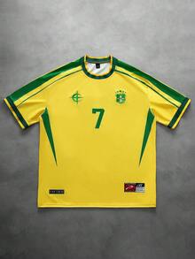 PAVTROS Áo thun bóng đá nam dáng rộng, phối màu Brazil, cũng là món quà lý tưởng cho bạn trai, chồng hoặc các cặp đôi. Áo đấu Brazil, màu xanh lá cây và vàng. - Nhiều màu - Xem 4