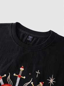 ROMWE MEN Street Life Camiseta de tirantes holgada con bordado de corazón y efecto desgastado para hombre, estilo de moda de verano - Negro - Ver 3