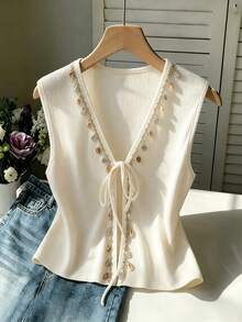 Lyxana Women's White Ribbed Shell Vacation Tank Top - White - View 3